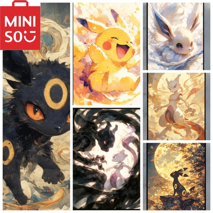 MINISO Oil Painting By Number Cute Cartoon Pikachu Home Decoration Bedroom Living Room Decor Gift Funny  friend gifts Frameelss