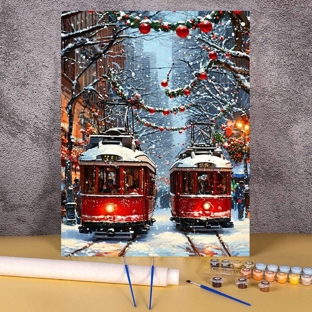 DIY Coloring By Number Christmas Tram Kits Painting By Number Modern Drawing On Canvas HandPainted For Living Room Wall Art Gift