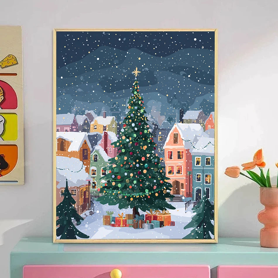 SDOYUNO Painting Paints By Numbers Animals Christmas Tree Christmas Day Atmosphere Digital Oil Painting Handpainted Room Decor